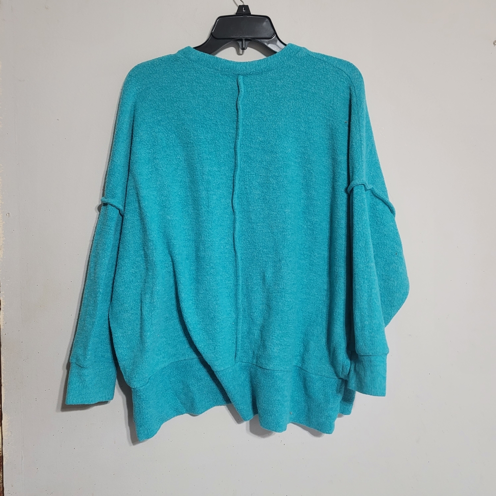 Zenana‎ Sweatshirt Aqua Blue Sz Large Pocket Pullover Long Sleeve Turquoise - Picture 3 of 3